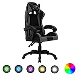 Couleur : gris et noir SKM Fauteuil de Jeux vidéo avec LED RVB Gris et Noir Similicuir, Weight:16.1 kg,288000