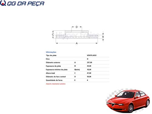 Disco de Freio Dianteiro Alfa Romeo 155 Twin Spark 1.7i 16v ano 1993 a 1996