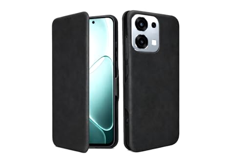 Image of Vegan Leather Wallet Case for Oppo F31 5G, Premium PU Flip Cover with Card Slot, Magnetic Closure, Kickstand, Slim Durable Design, Privacy Protection - Black