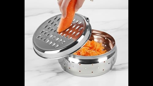 Image of Stainless Steel Green Coriander Storage Box Curry Leaves Box Set, Sprouts with air Ventilation Food containers Silver Dabba Flat Box Steel Dabba (Grater Dabba Large)