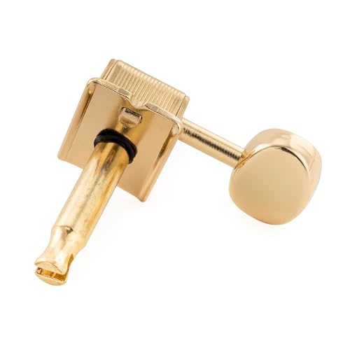 Image of Musiclily Pro R15J-26 Lefty Vintage 6 inline 15:1 Semi Closed Tuners Gold | Split Shaft, Machine Heads Tuning Pegs Keys with Oval Button, for Fender Squier Strat Tele Style Guitar, Ratio