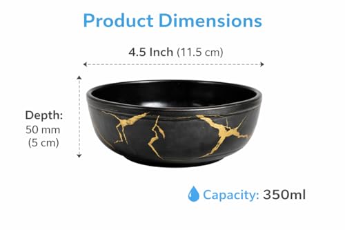 Image of AURKA 4.5 Inch Melamine Soup Bowls Set of 6 (350 ml) | Black /Gold | Serving Bowls for Soup, Salad, Noodles, Pasta, Oatmeal | Durable & Stylish Dinnerware for Daily & Special Use
