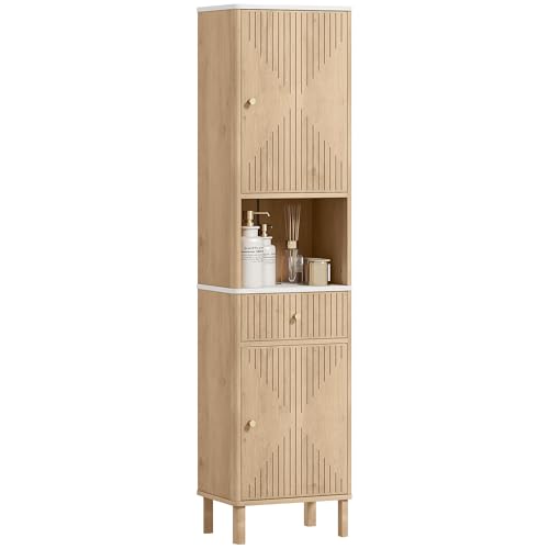 HOMCOM 168 cm Tall Bathroom Cabinet, Freestanding Slim Bathr