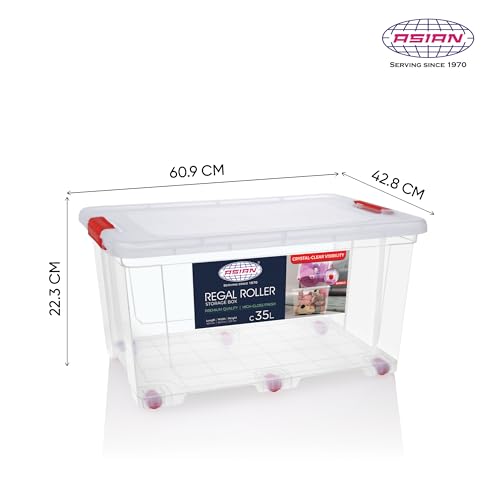 Image of Asian Plastowares - Regal Roller | 35 Ltr - Storage Box | Stackable Organizer for Clothes, Toys, Kitchen, Makeup & More | BPA-Free, Space-Saving Design | Multipurpose Boxes | Transparent