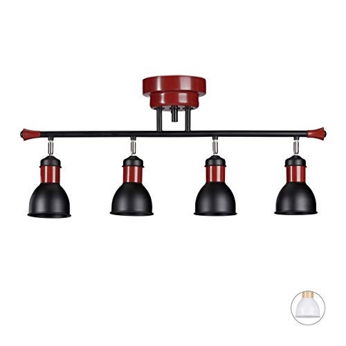 Preisvergleich Produktbild Relaxdays, schwarz / Ziegelrot Deckenleuchte 4 Spots, schwenkbare Lampenschirme, 4-flammig, Eisen, Holz, HBT: 39x85x18 cm, Standard