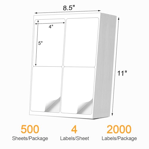 [500 Sheets 2000 Labels] 4-UP 4\'\'x5\'\' Shipping Labels for Laser & Inkjet Printers, Shipping Mailing Labels, 4 Pcs Per Page Shipping Labels - Thumbnail 2