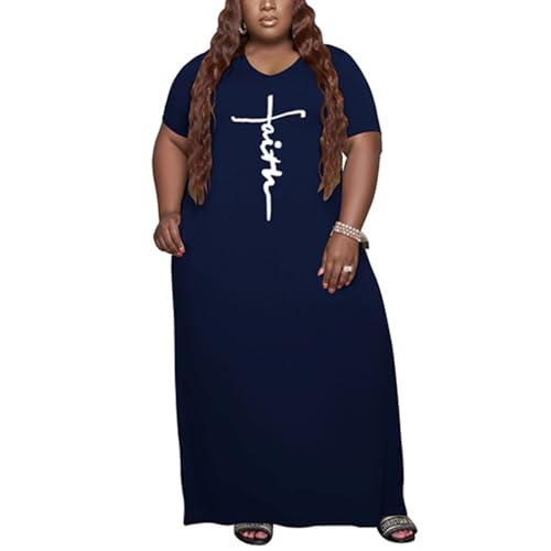 Image of YeGine Oversize Tshirt Dress Plus Size Short Sleeve Maxi Dress with Pockets