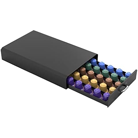 Intirilife praktische Plastik Aufbewahrungsschublade für Kaffeekapseln in Schwarz - Kompatibel mit Nespresso Kapseln - Schublade Schubfach Schubkasten Cover