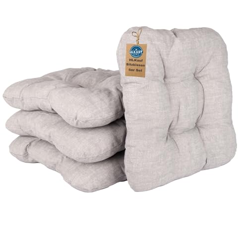HLKauf 4 | 6 | 8er Set Sitzkissen 36x36x6 cm | weiche Kissen | Für Garten, Camping, Gastronomie oder Bistro | Oeko-Tex und Made in EU (Grau & 1x HLKauf-Block, 4er-Set)