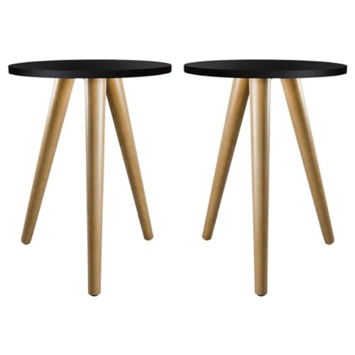 Jogo de Mesinha Lateral Redonda de Canto Para Sala Quarto Pé Palito Decoração Cor Preto