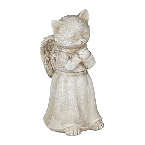 Relaxdays Placa Conmemorativa Gatos, Figura Decorativa Jardín, Piedra Funeraria para Gato Resistente a Intemperie, Crema