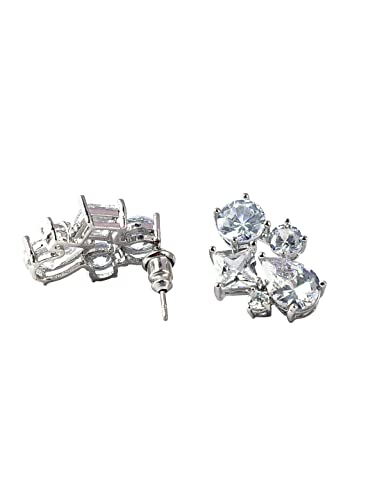 Image of Yellow Chimes Jewellery Set for Women Rhodium Plated Cubic Zircon Silver Necklace with Earring Set Floral Design Classic CZ Stoned Jewellery Set for Women and Girls