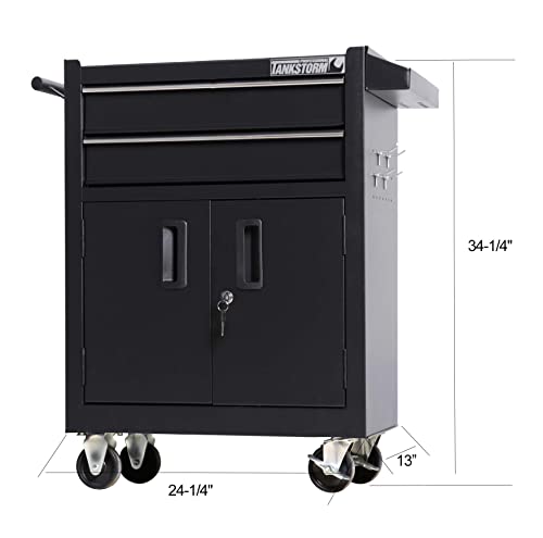 Tankstorm Tool Chest Heavy Duty Cart Steel Rolling Tool Box With Adjustable Shelf Inside And Lockable Drawers And Doors (Tz15-Sh3-Bk) #TOP4