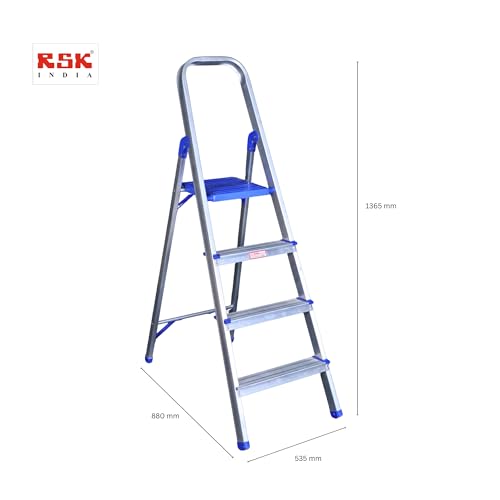 Image of Aluminium Foldable 4 Step Ladder | Firm Grip | 4 Steps (Aluminium Steps, Blue & Satin)