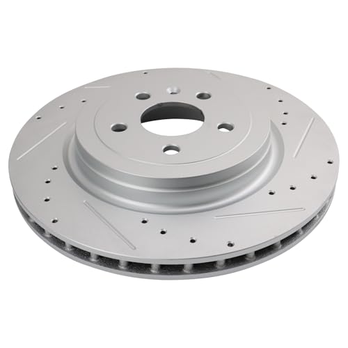 Image of TRQ Performance Rear Brake Pad and Rotor Set Ceramic G Coated Slotted Drilled Compatible with 2012-2015 Tesla S