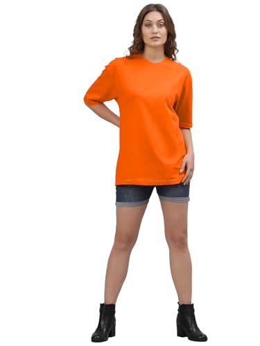 Image of LEOTUDE Women's cotton Oversized Fit Oversized Half Sleeve Tshirt, Round Neck Longline Drop Shoulder Solid T-Shirt