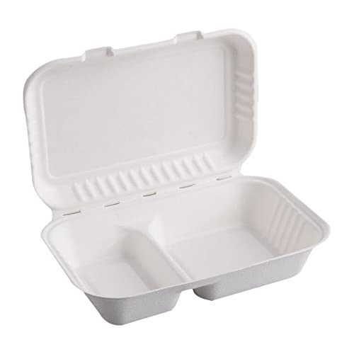 BAMI 50x Lunchbox Large | Zuckerrohr | weiß, 2-geteilt, 23x15,5x6,5cm | Essensbox mit Deckel, Take Away Box Cover