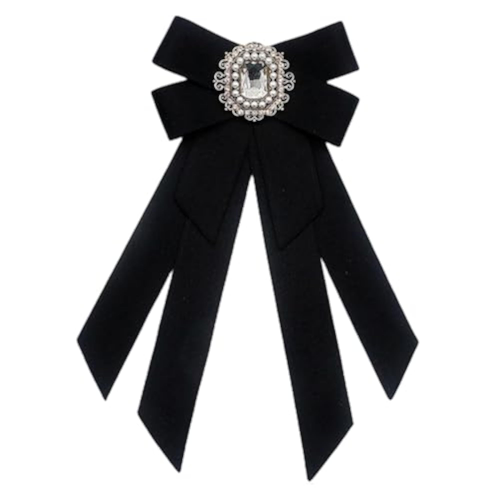 Women's Black Bow Tie Ribbon Brooch Pin Collar Tie