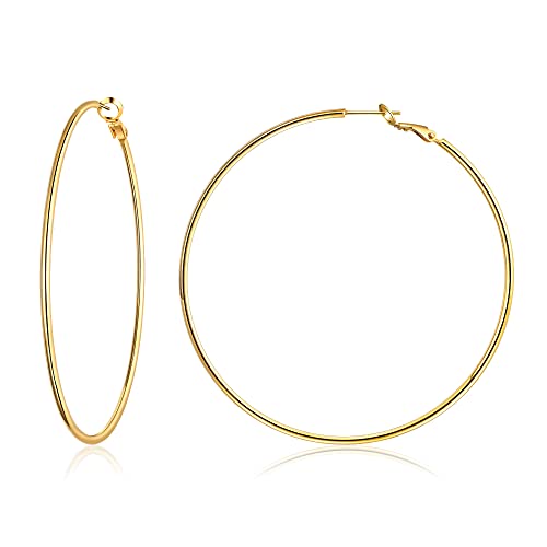 Gacimy Large Gold Hoop Earrings for Women 14K Real Gold Plated, 925 Sterling Silver Post Gold hoops for Women, 70mm Yellow Gold Big Hoop Earrings for Women