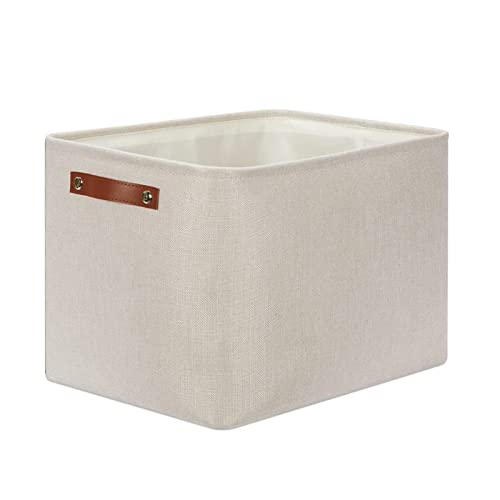 Image of DULLEMELO Storage Baskets Large 16 inchx12 inchx12 inch Tall Rectangular Baskets Fabric Storage Bins for Organizing [1 Pack] Collapsible Linen Shelf Baskets for Clothes, Toys, Closet, Laundry (Beige)