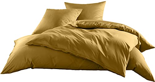 Bettwaesche-mit-Stil Mako-Satin Baumwollsatin Bettwäsche Uni einfarbig zum Kombinieren (Bettbezug 240 cm x 220 cm, Gold) viele Farben & Größen