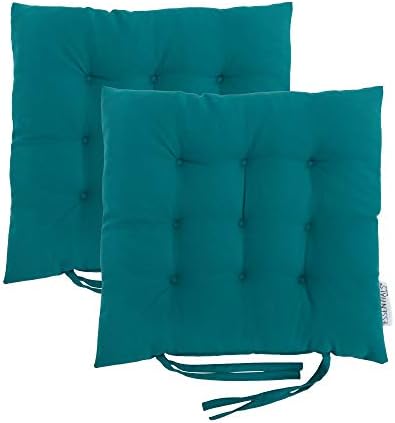 Loft 25 Premium Chair Seat Pad | Secure Ties | Slip Free Tufted hypoallergenic Cushion | Dining kitchen | Soft Comfy Seating (Turquoise, 2 Piece)