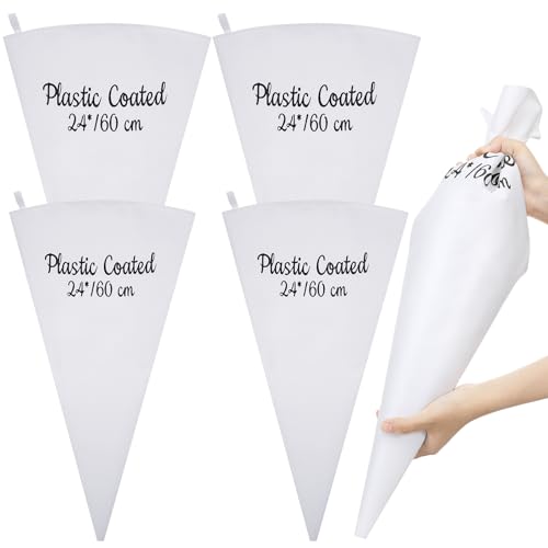 Nuogo 4 Pack 24 Inch Reusable Piping Pastry Bags Large Canvas Cake Decorating Bags with Plastic Coating for Frosting, Icing, Cupcakes, Cookies