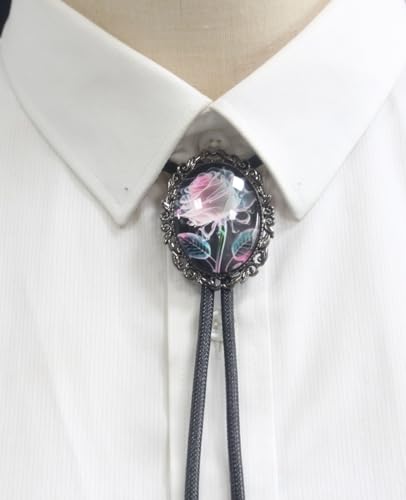 Image of PEARLY JUN Bolo Tie for Women Men Flower Rose Western Cowboy Brown Leather Country Style String Vest Gifts
