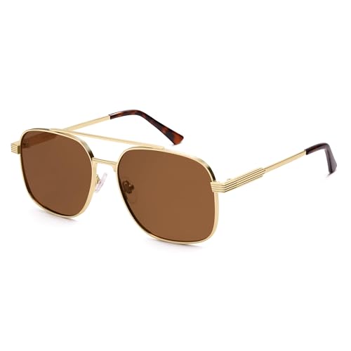 VANLINKER Polarized Trendy Square Aviator Sunglasses for Men Women UV Protection Shades VL9907 Gold Frame Brown Lens