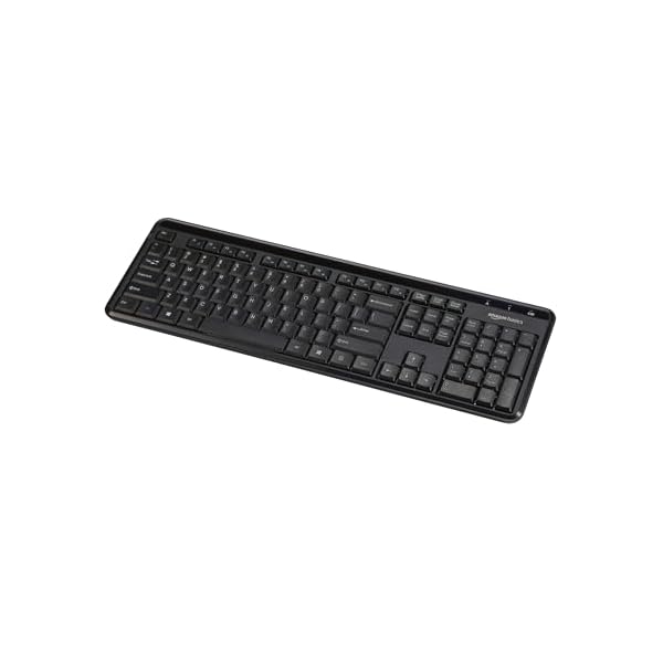 Amazon Basics 2.4GHz Wireless Keyboard with Numeric Keypad, Quiet and Compact US Layout (QWERTY), Black, Modern