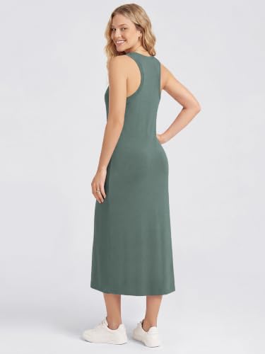 Image of ODODOS Modal Soft Front Split Midi Dress for Women, V Neck Sleeveless Casual Summer Tank Dress
