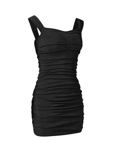 Oyoangle Girl'S Rib Knitted Sleeveless Ruched Strap Bodycon Pencil Mini Tank Dress Summer Casual Dresses Black 12Y thumb #2