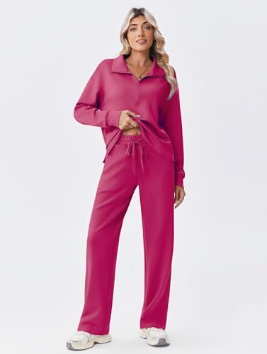 Image of PINSPARK 2 Piece Sets for Women 1 /2 Zip Sweatsuit Loose Fit Sweatshirt Straight Leg Pants 2026 Matching Outfit Fall Tracksuit