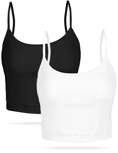 AURUZA 2Pcs Crop Tops for Women, Spaghetti Strap Camisole Tank Top, Basic Solid Going Out Top Sleeveless Shirt Summer Clothes