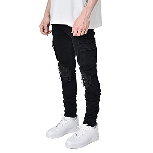 Maiyifu-GJ Men's Ripped Moto Biker Jeans Motorcycle Multi Pockets Denim Pants Distressed Skinny Holes Hip Hop Stretch Jean4