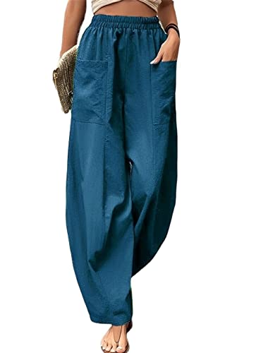 IVERIRMIN Women's Casual High Waisted Wide Leg Harem Pants Loose Fit Elastic Waist Baggy Trousers with Pockets
