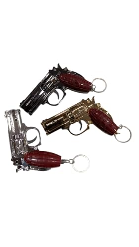 Image of Metal Pistol Shape Keychain Set of 2 with Light and Laser Feature | Creative Gun Design Key Ring Accessories for Keys Bag Gift Use