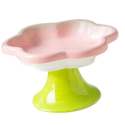 APGLSXY Ceramic Pet Bowl Flower Designs Elevated Cats Feeding Dish for Neck Comfortable