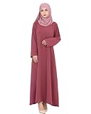 Zofocy Solid Color Women Abaya Modest Muslim Prayer Robe Long Sleeve Dubai Maxi Dress Islamic Lightweight Dress