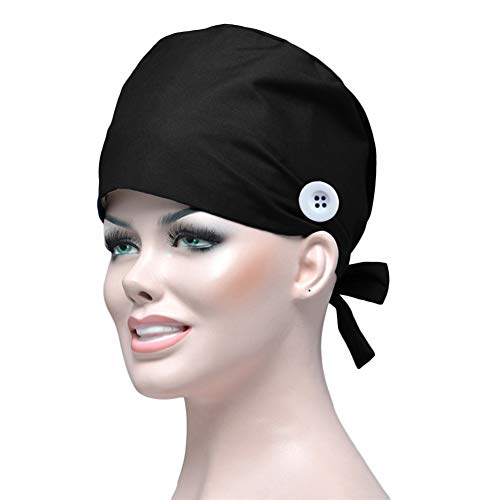 CHUANGLI 3Pcs Gourd-Shaped Working Caps with Upgrade Sweatband Adjustable Bouffant Hats Headwear - Women/Men (A04#Black+Royal Blue+Dark Purple)