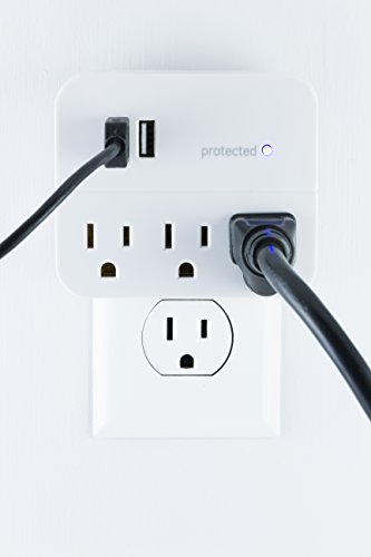 Ge 3-Outlet Extender Surge Protector With 2 Usb Ports, Charging Station, Wall Tap, Protected Indicator Light, 3-Prong, 560 Joules, 1.0Amp/5 Watt, Warranty, Ul Listed, White, 14512 #TOP2