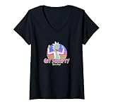 Womens Rick & Morty Get Schwifty Dancing Rick Neon Portrait V-Neck T-Shirt