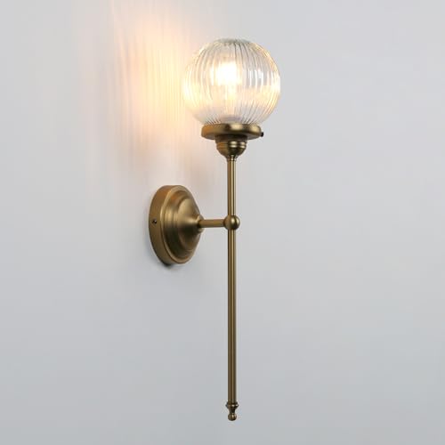 Image of Pathson Vintage Wall Sconce Light with Clear Ribbed Glass, Industrial Hardwired Wall Vanity Lighting Decor for Living Room Bathroom Bedroom Fixture