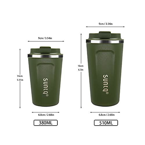 SUNTQ Coffee Mug to Go Thermal Mug Stainless Steel Leak-proof Coffee Mug with Lid Reusable Coffee Cup Thermal Mug for On the Go Environmentally Friendly, Green 380 ml