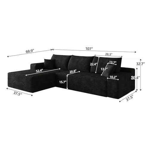 Image of 107 inch Cloud Sectional Sofa Boneless Couches with Chase