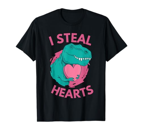 Lindo Robo Corazones T-Rex Dinosaurio Pareja Amor San Valentín Camiseta