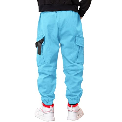 Image of Boys Cargo Pants Cotton Casual Pants Elastic Waist Hiking School Uniform Sweatpants Joggers