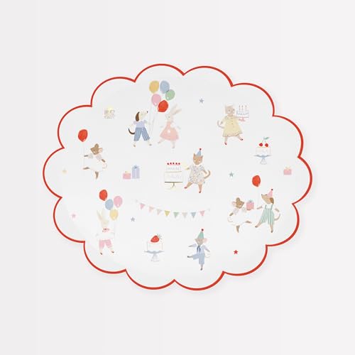 Meri Meri Animal Friends Paper Plates (Pack of 8) Disposable Party Plates for Baby Showers Kids Birthday Parties Scalloped Pastels Shiny Gold Foil Details