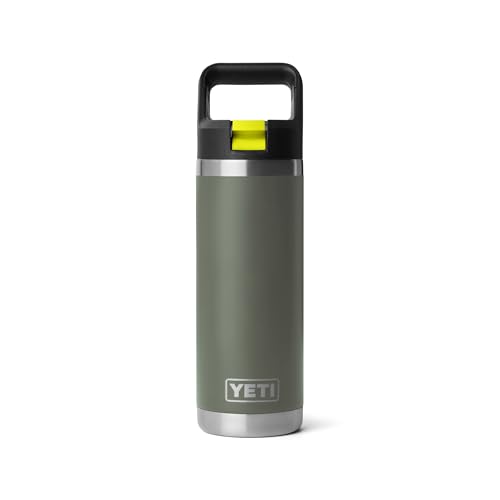 Image of YETI Rambler 18 oz Bottle, Vacuum Insulated, Stainless Steel with Color Matching Straw Cap, Camp Green /Firefly Yellow