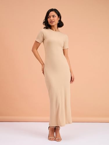 Image of barcino Red Rib Bodycon Back Slit Maxi Dress